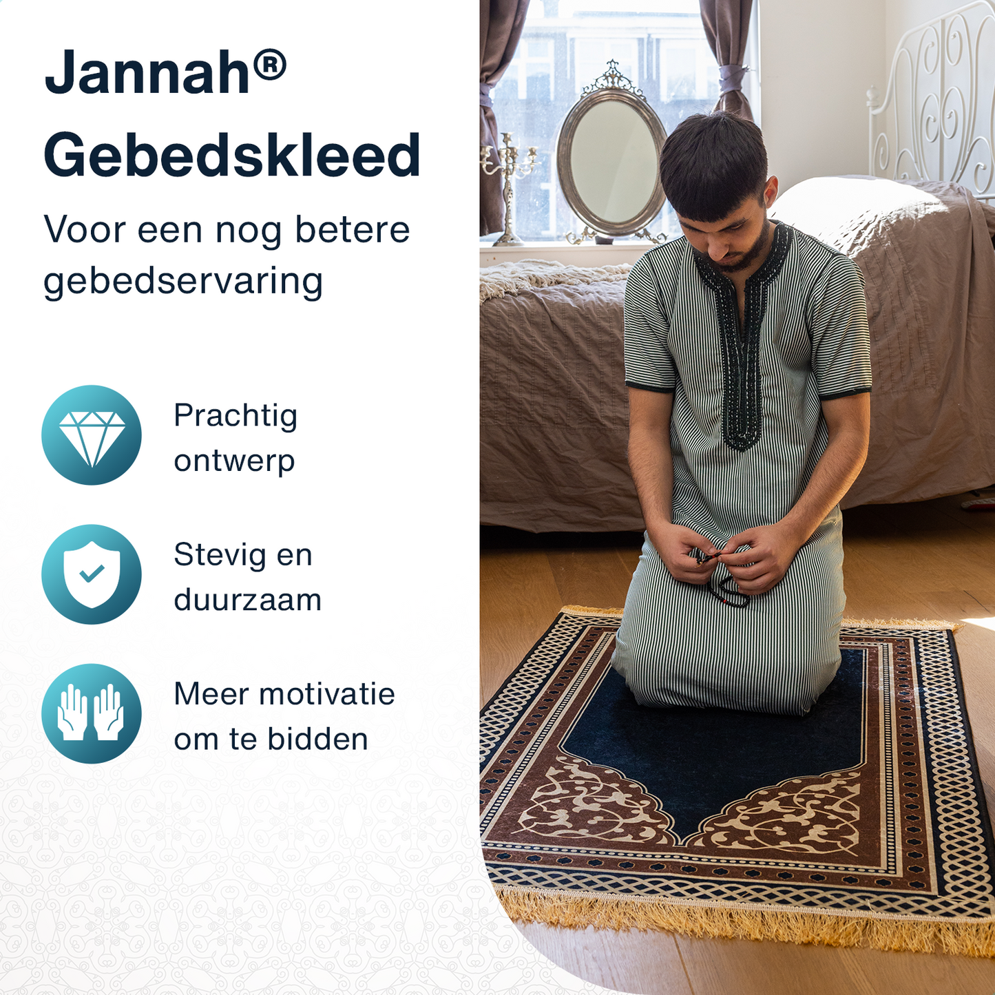 Jannah Islamitisch Gebedskleed - Donkerblauw en bruin