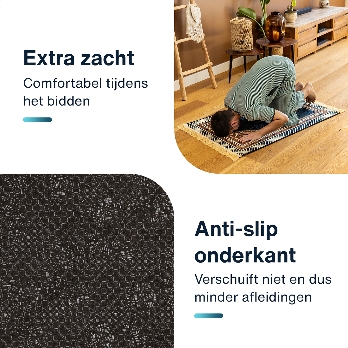 Jannah Islamitisch Gebedskleed - Donkerblauw en bruin