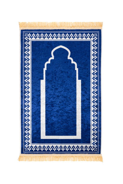 Jannah Islamic Prayer Rug - Blue with white